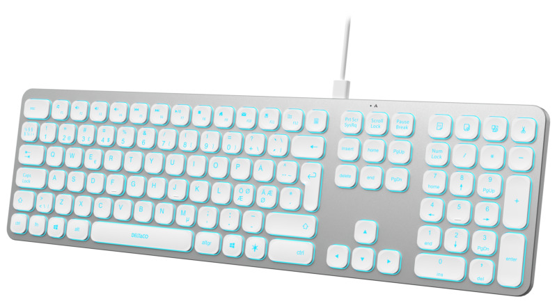 Kablet aluminiums tastatur med baggrundsbelystning og dual USB-A & USB-C forbindelse (Silent touch)