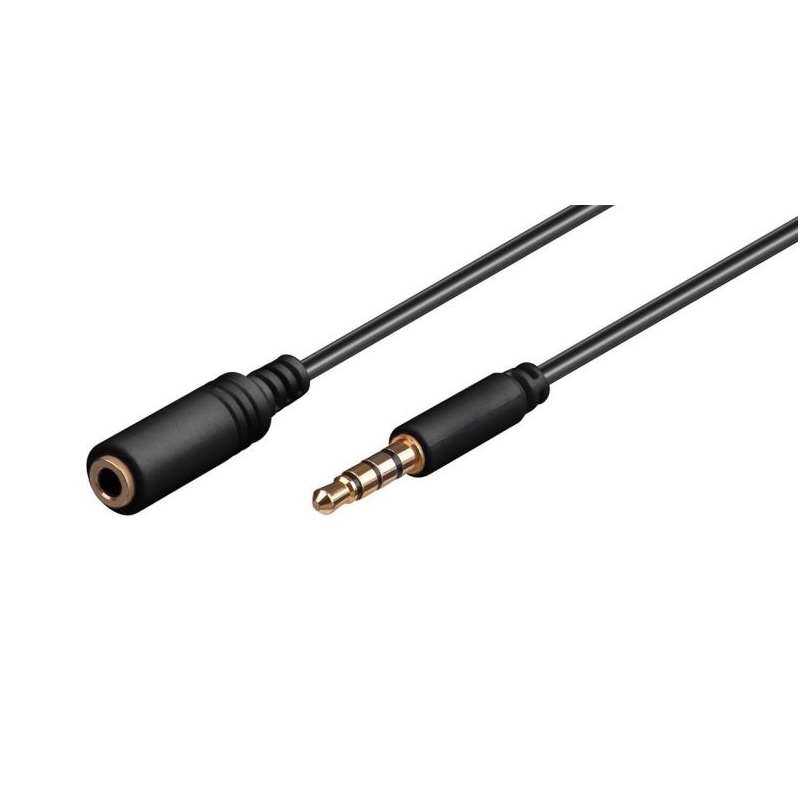 AUX Lydkabel, 3,5mm ret han til 3,5mm hun, 4-pin, 1m, sort