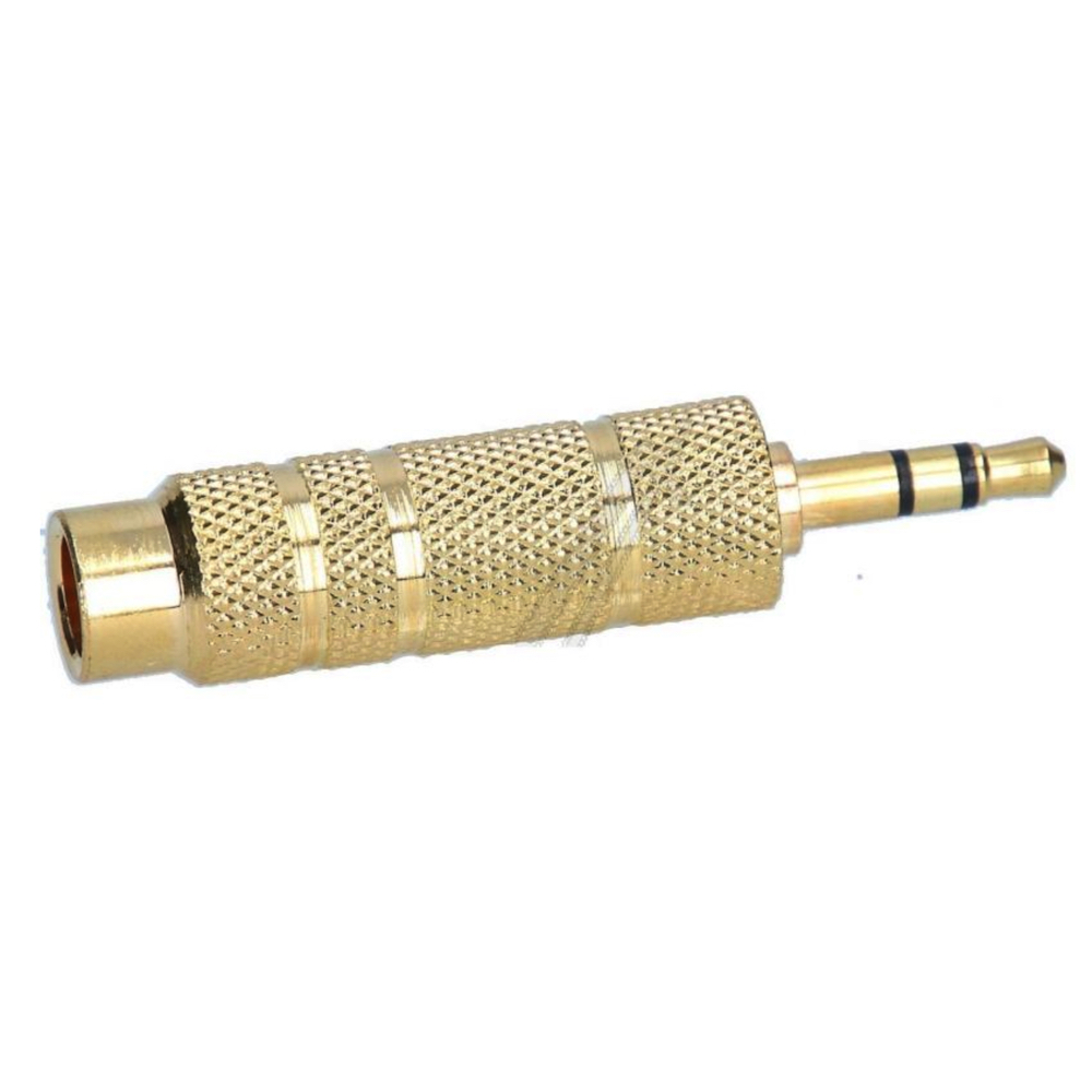 Audio adapter 3,5mm(MiniJack) Han til 6,35mm (Jack) Hun, guldbelagt
