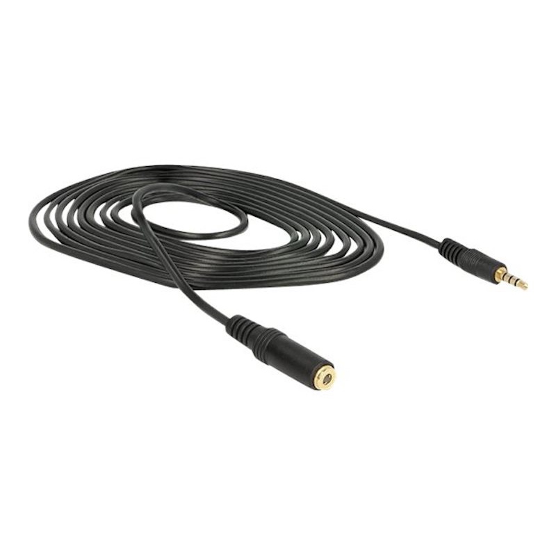 AUX Lydkabel, 3,5mm ret han - hun, 4-pin, 2m, sort