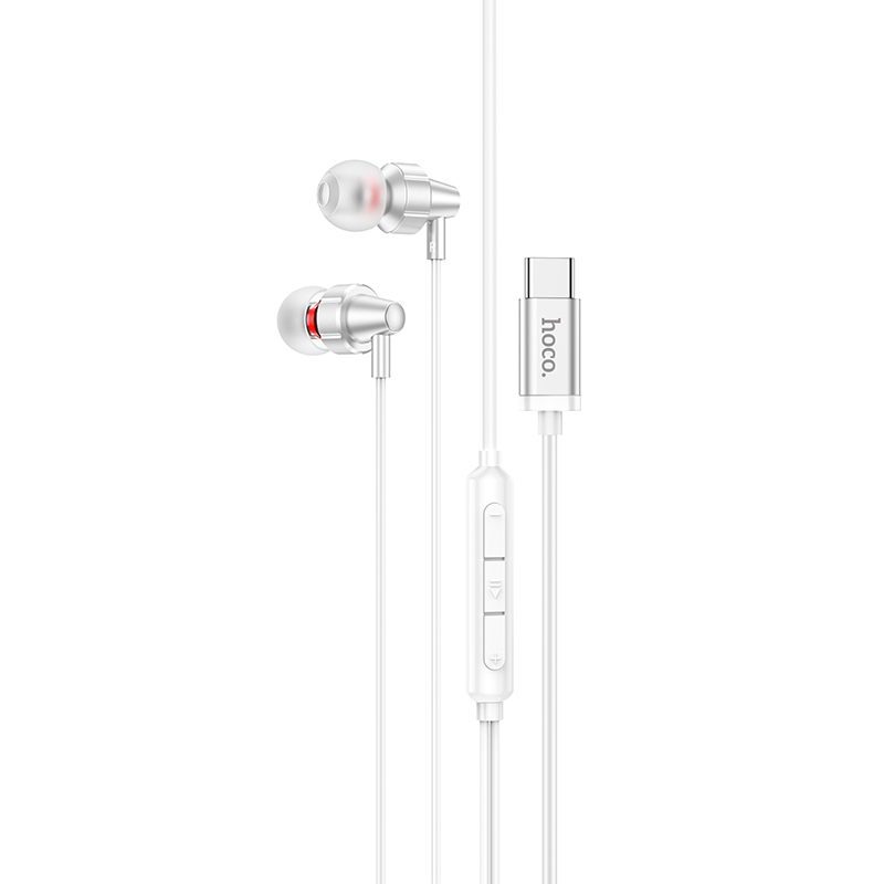 Hoco M90 USB-C earphones med mikrofon (Sølv/Hvid)