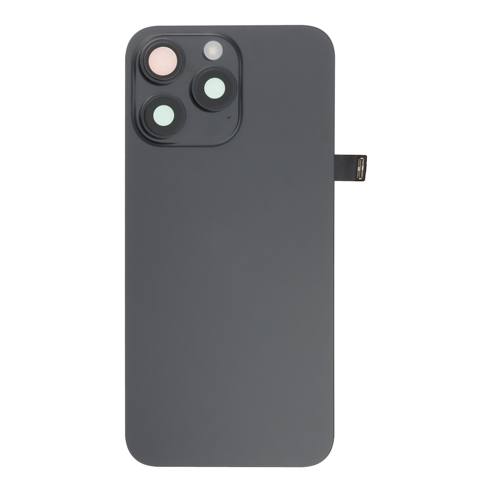 iPhone 15 Pro Max, Bagside i Sort (Black Titanium) med flex kabel