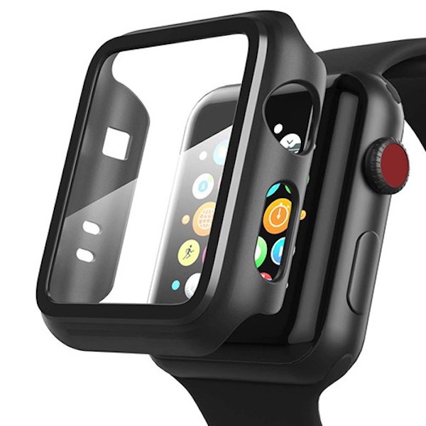 Apple Watch 45mm, Beskyttelsesglas og cover i sort