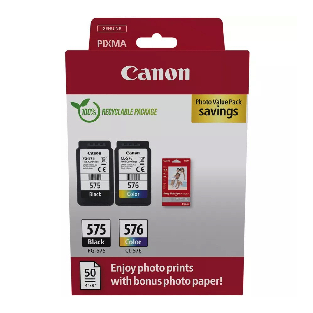 Canon PG-575 / CL-576 Photo Value Pack Original Blækpatroner inkl. 50 Ark Fotopapir