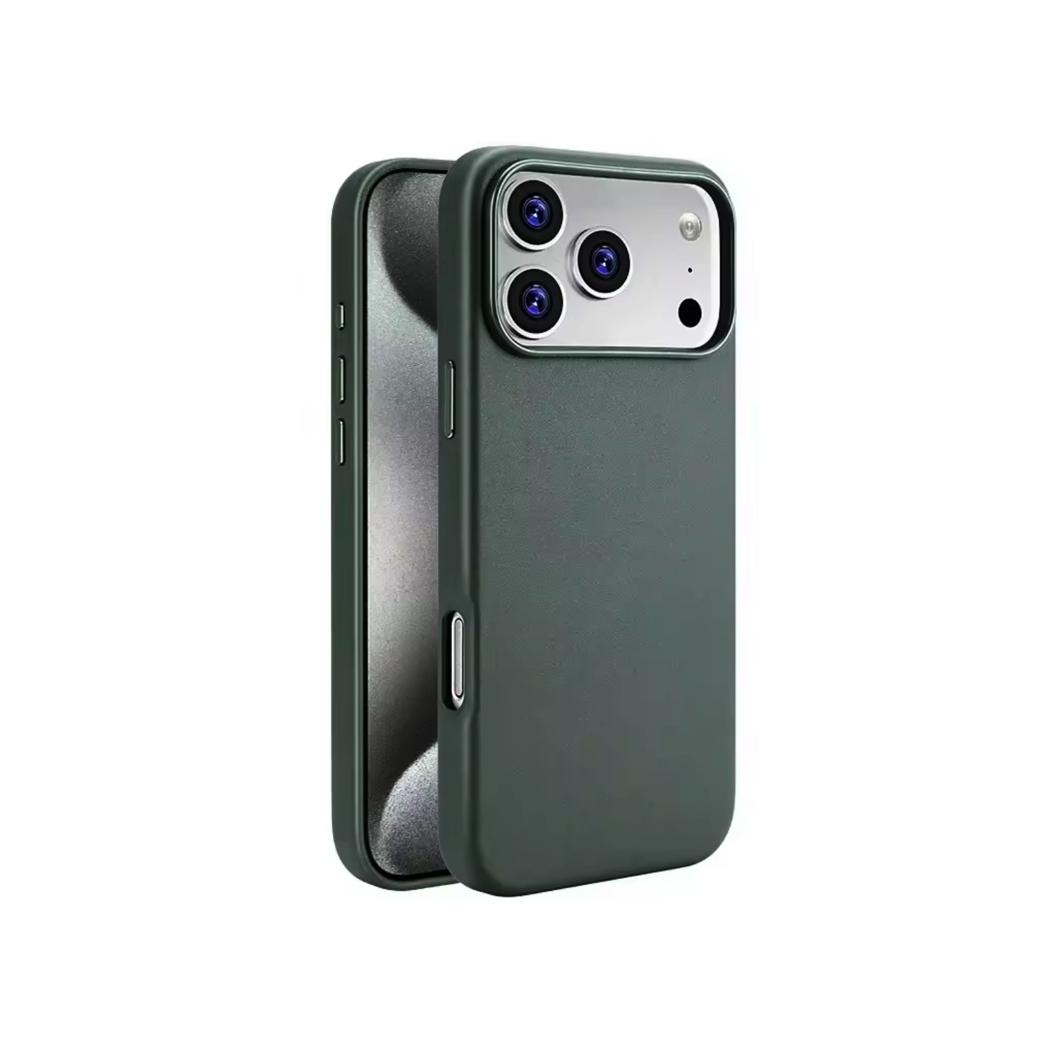 LuxCow MagSafe Cover til iPhone 17 Mørk Grøn Eksklusivt PU Læder Cover med Trådløs Opladning