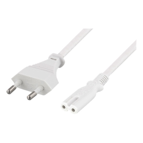 IEC C7 Power cord (8-tals kabel) 1 meter i Hvid