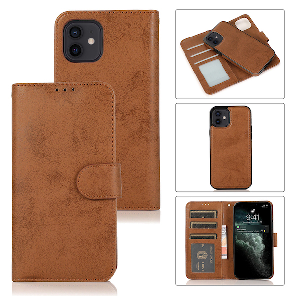 iPhone 13 Pro Max Lædercover Brun 2i1 Magnet Kortholder