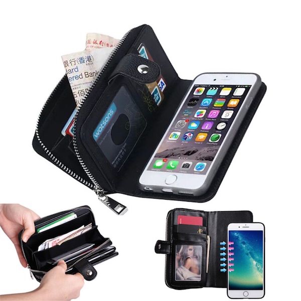 iPhone 6 Plus / 6s Plus / 7 Plus / 8 Plus Læderpung i sort