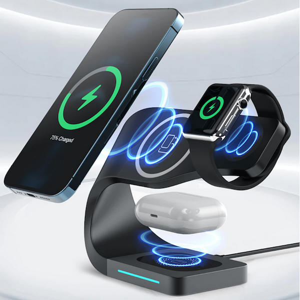 4-i-1 Magnetisk Trådløs Oplader 15W med Stativ Qi Oplader til iPhone, Apple Watch & AirPods