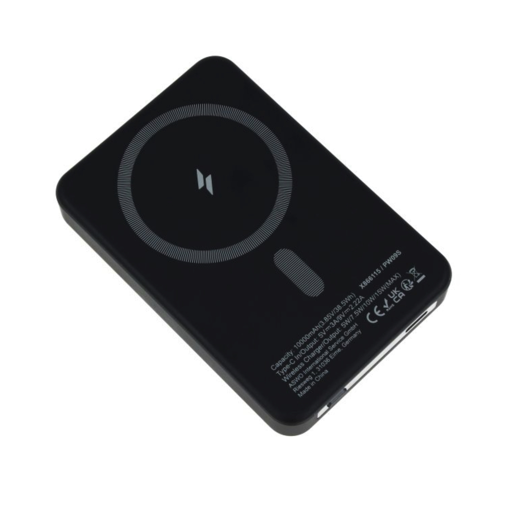 Power bank 10000 mAh, USB-C 20W, Trådløs ladning 15W, Sort (MAGSAFE)