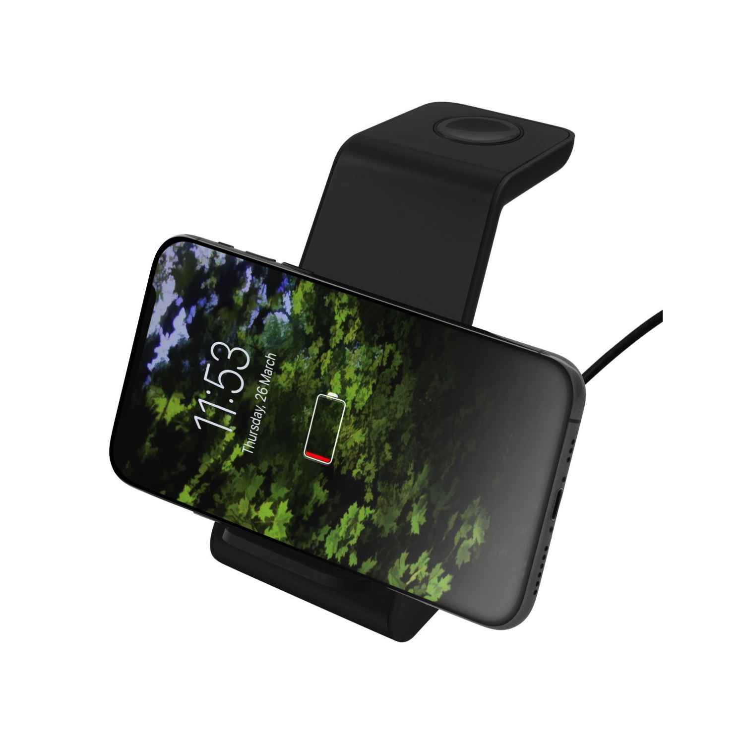 3-i-1 Trådløs Oplader Stand 15W Qi Oplader til Smartphone, Apple Watch & Høretelefoner