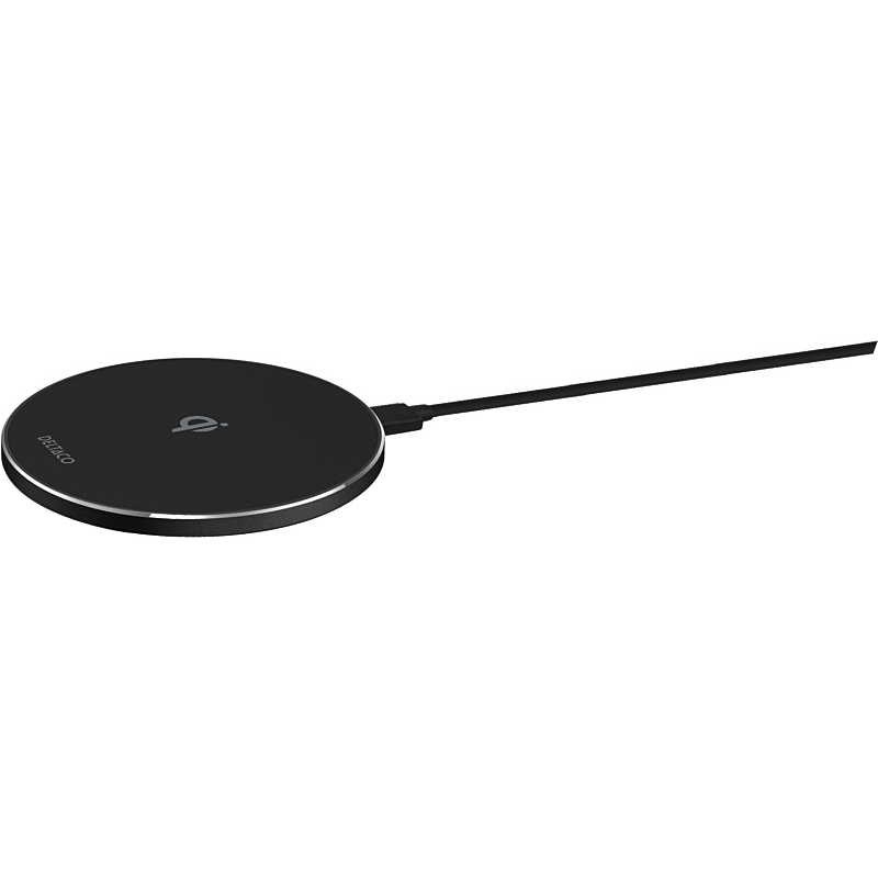 Hurtig trådløs oplader med LED-ring, 15 W, sort