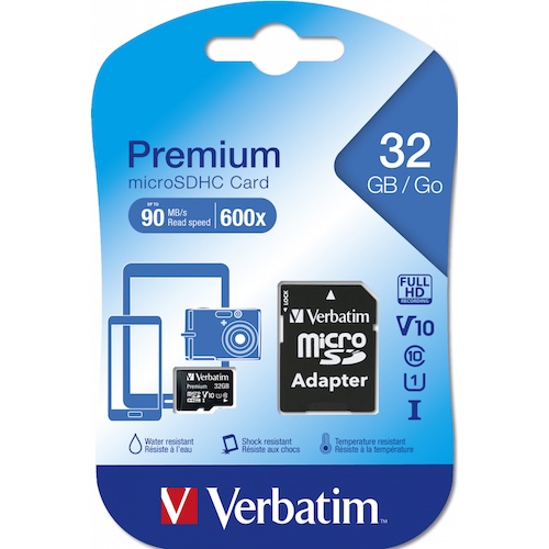Verbatim Micro SDHC Card 32GB Class 10 w/adaptor