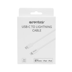 USB-C til Lightning kabel, 3m, USB 2.0, hvid