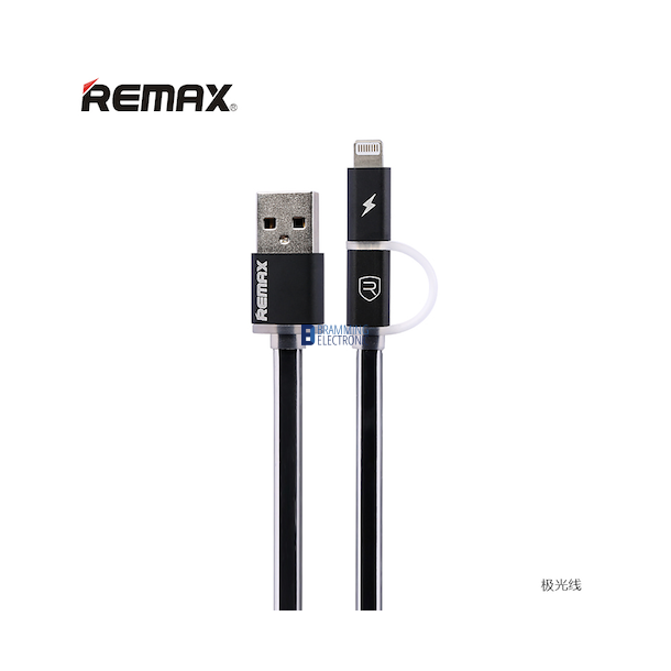 Remax Aurora Micro &amp; Lightning 2 i 1 USB Data kabel i Sort