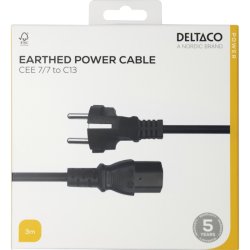 Lige CEE 7/7 til lige C13 (3 meter)