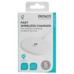 DELTACO QI-1039 Tr�dl�s Qi-oplader 10 W &ndash; Hvid