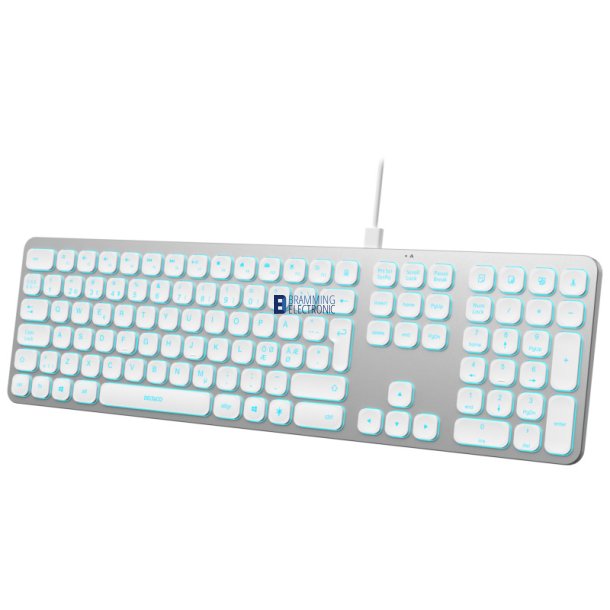Kablet aluminiums tastatur med baggrundsbelystning og dual USB-A &amp; USB-C forbindelse (Silent touch)