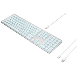 Kablet aluminiums tastatur med baggrundsbelystning og dual USB-A &amp; USB-C forbindelse (Silent touch)