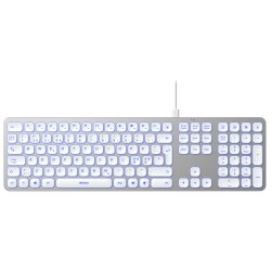 Kablet aluminiums tastatur med baggrundsbelystning og dual USB-A &amp; USB-C forbindelse (Silent touch)