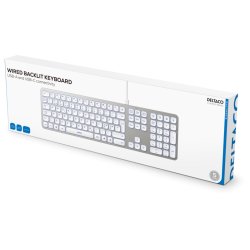 Kablet aluminiums tastatur med baggrundsbelystning og dual USB-A &amp; USB-C forbindelse (Silent touch)