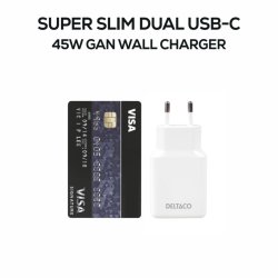 USB-C vgoplader 45 W, 2x USB-C PD, slank strrelse, samlet effekt 45 W