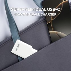 USB-C vgoplader 45 W, 2x USB-C PD, slank strrelse, samlet effekt 45 W