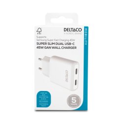 USB-C vgoplader 45 W, 2x USB-C PD, slank strrelse, samlet effekt 45 W