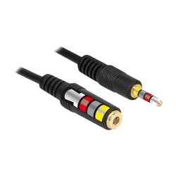 AUX Lydkabel, 3,5mm ret han - hun, 4-pin, 2m, sort