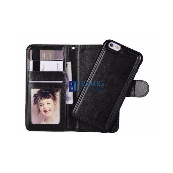 iPhone 11 / XR, 2i1 magnet ldercover med plads til kreditkort i Sort