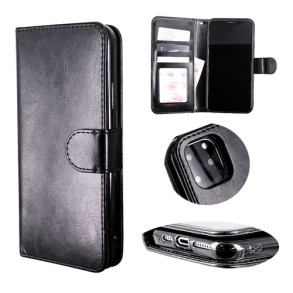 iPhone 14 Pro Max, 2i1 magnet ldercover med plads til kreditkort i Sort