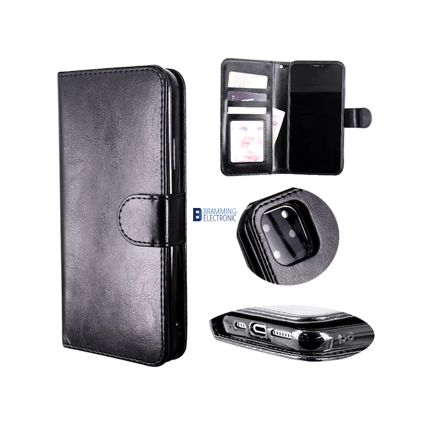 iPhone 13 / 14, 2i1 magnet ldercover med plads til kreditkort i Sort