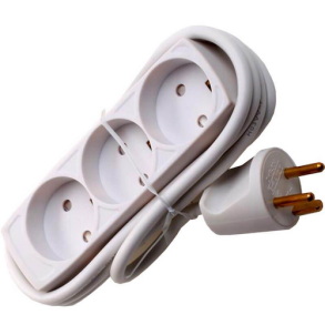 Stikdse brnesikret 3-vejs 1,5m m/jord hvid