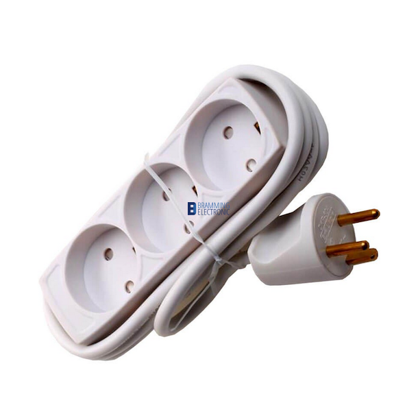 Stikdse brnesikret 3-vejs 1,5m m/jord hvid