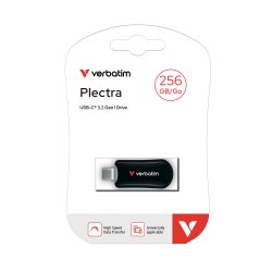 Verbatim Plectra USB-C Flash Drive 256GB Sort &ndash; USB 3.2 Gen 1 USB-Stik