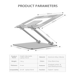Stativ til laptop, Non-slip, Aluminium, Slv (Stor)