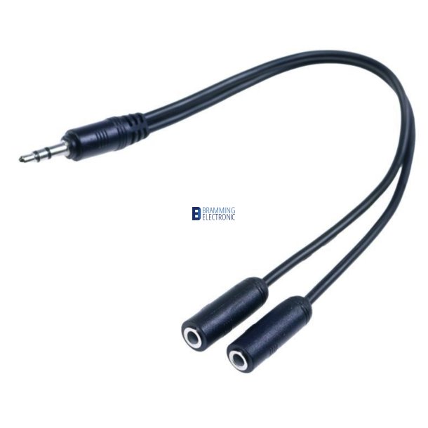 3,5 mm Stereo Splitter Sort &ndash; 1x Han til 2x Hun
