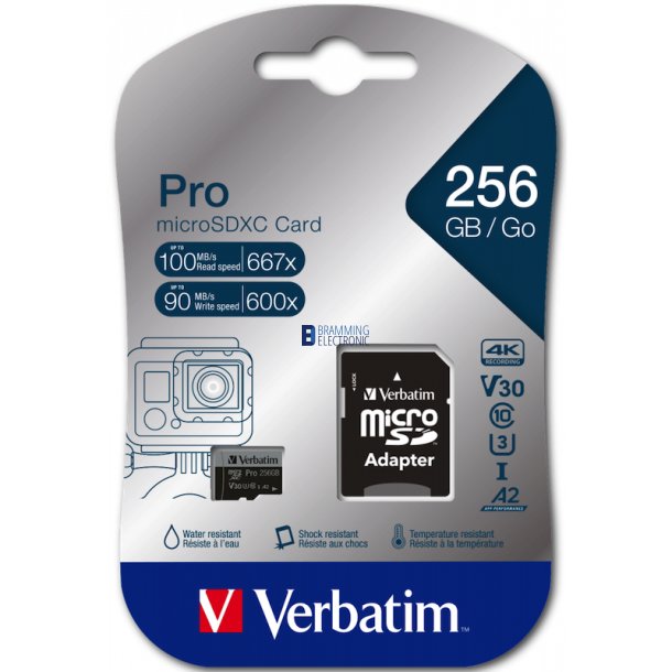 Verbatim Pro Micro SDXC Card 256GB Class 10 w/adaptor