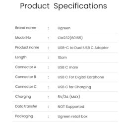 UGREEN USB-C til 2xUSB-C lydadapter