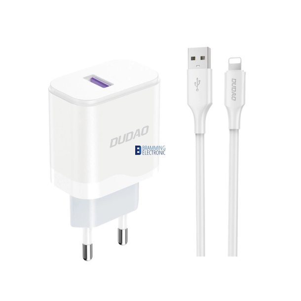 3A USB-A Wall charger (18W) Hvid + 1 meter USB-A - Lightning kabel i Hvid