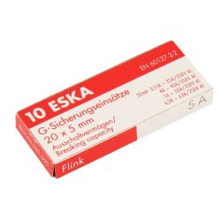 Glassikring - 250V - 5.0A-F - 20x5mm (10 stk)