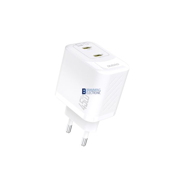 Dudao A28PEU 45W GaN Oplader &ndash; 2x USB-C Hurtigoplader Hvid