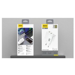 Dudao A28PEU 45W GaN Oplader &ndash; 2x USB-C Hurtigoplader Hvid