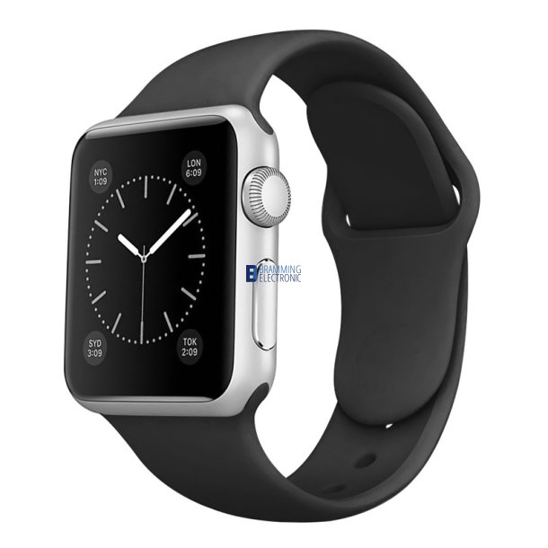 Apple Watch 38mm / 40mm / 41mm Ur-rem i sort silikone (S/M)