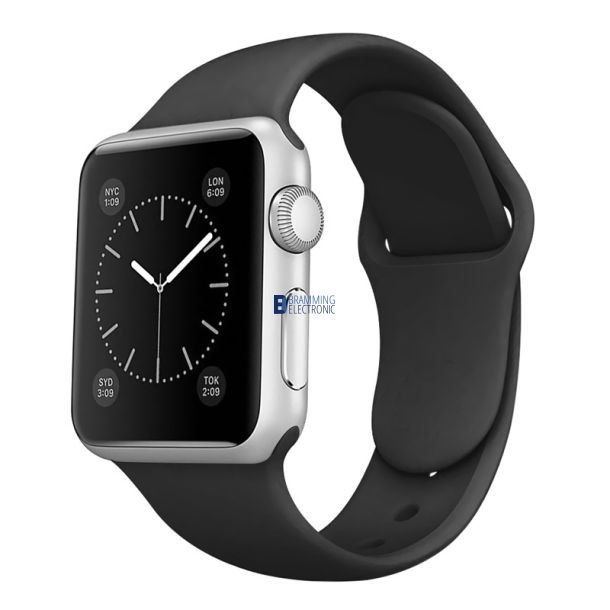 Apple Watch 42mm / 44mm / 45mm Ur-rem i sort silikone (S/M)