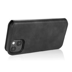 iPhone 13 / 14 Ldercase med plads til kreditkort i Sort
