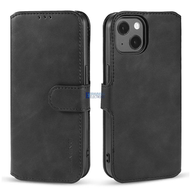 iPhone 13 / 14 Ldercase med plads til kreditkort i Sort