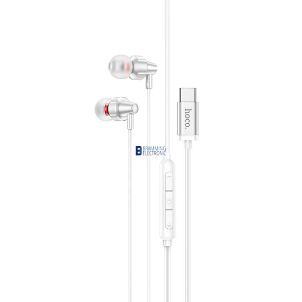 Hoco M90 USB-C earphones med mikrofon (Slv/Hvid)