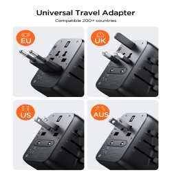 JOYROOM JR-TCW01 Universal Rejseadapter 17W &ndash; USB-C + 3 USB til 200+ Lande