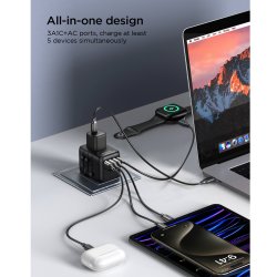 JOYROOM JR-TCW01 Universal Rejseadapter 17W &ndash; USB-C + 3 USB til 200+ Lande